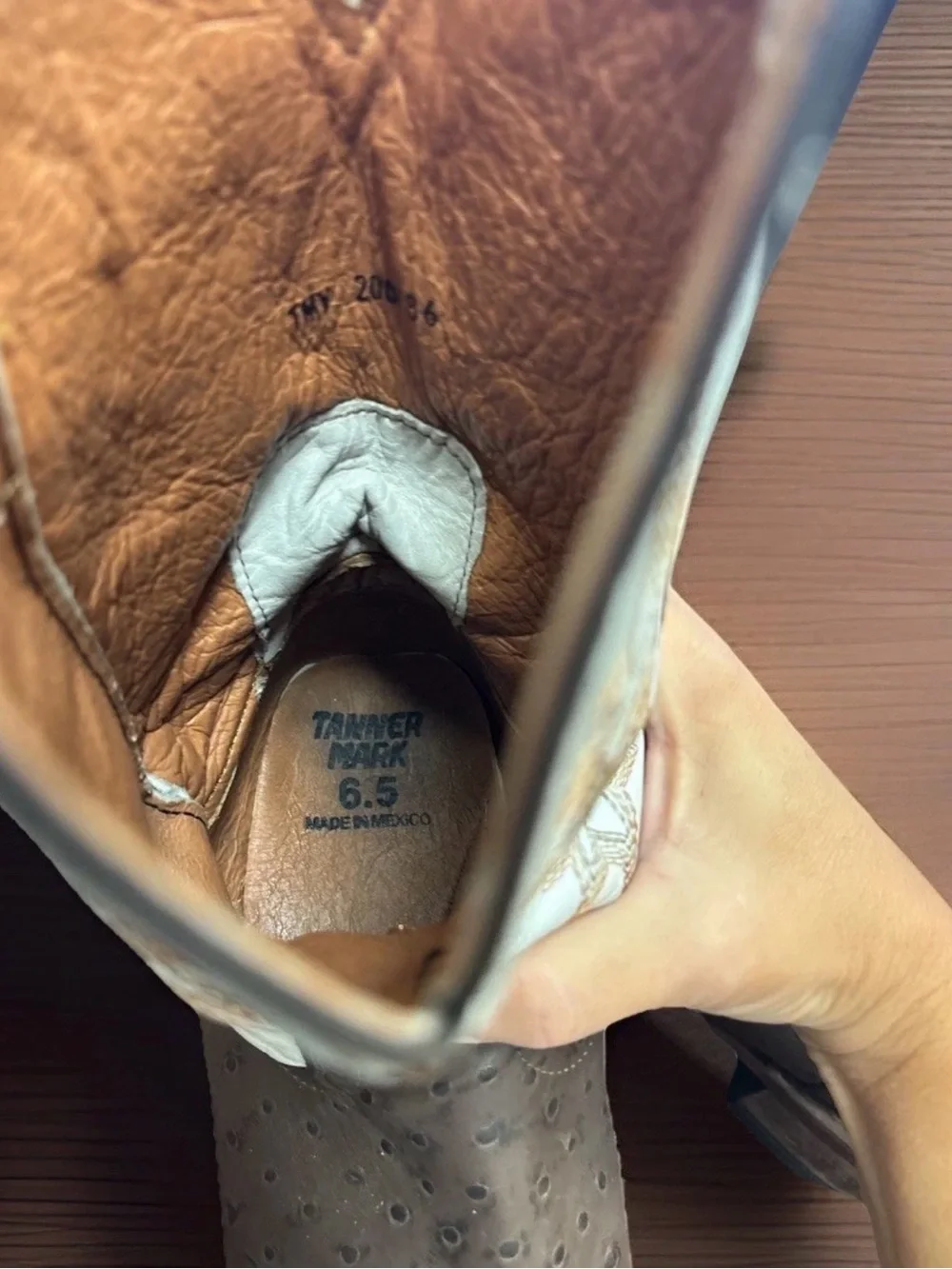 Tanner Mark Two-Tone Brown ostrich print and Cream Western Cowboy Boots